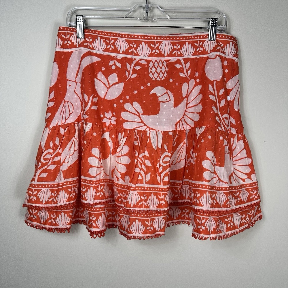 FARM RIO Orange Neon Jungle Tiered Mini Skirt Womens Medium Resort Cruise‎ NWT